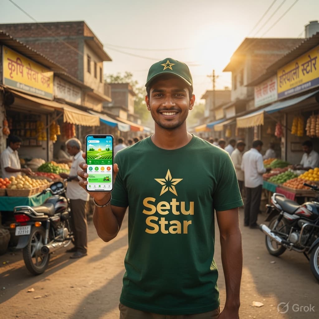 Setu Star in branded tee at village market